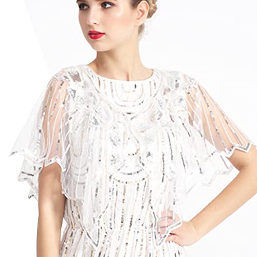 Bacophy 1920s Shawl Wraps Beaded Sequin Deco Evening Cape Bridal Shawl Bolero Flapper Cover Up2