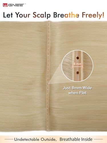 WIGNEE Genius Double Butterfly Weft Human Hair Extensions Invisible 18 Inch Blonde Hair Extensions Real Human Hair 5 PCS 100g Seamless Micro Beads Human Hair Extensions Glueless for white women(60A)
