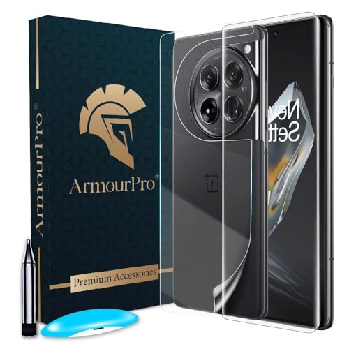 Image of ArmourPro HD+ UV Tempered Glass Compatible With OnePlus 12 5G (6.82 Inch) With Edge To Edge Back Nano Membrane and Easy Cleaning Kit | Clear