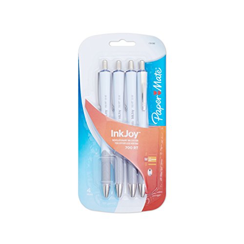 Paper Mate InkJoy 700RT Retractable Ballpoint Pen, Medium Point, White Barrel, Blue Ink, 4 Count