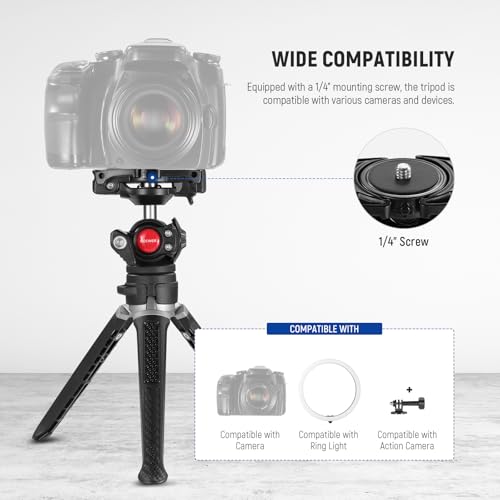 Image of NEEWER Mini Desk Tripod for iPhone with 2in1 Phone Holder /Action Camera Adapter /Flexible Arm, Small Portable Pocket Tripod Compatible with GoPro iPhone for Travel Vlogging Video Recording, TS006