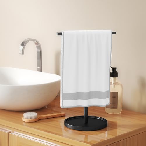 Foto de Toallero de mano para baño, toallero para encimera de baño, cocina, toallero de mano retráctil ajustable en forma de T, 16.5 pulgadas, color negro (imagen 7)