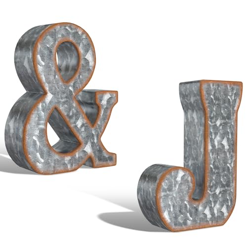 CraftyCrocodile Galvanized Metal Letters for Wall Decor - & and