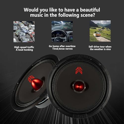 Image of MX80E1 Loudspeaker 8 Inch Midrange 560 Watts 6 Ohms Red Bullet, Premium Quality Audio Door Speakers for Car or Truck Stereo Sound System, Black (2 Speakers)
