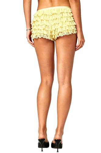 Image of Yiulangde Women Lace Bloomers Layered Ruffle Mini Shorts Y2k Pettipants | Shorts Women,Lolita Ruffled Bloomer Shorts for Under Skirts,Fluffy Booty Shorts,Rave Boy Short Panties,Going out Bottoms
