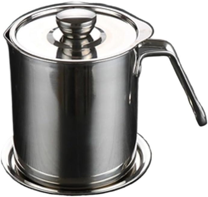 Grease Strainer and Container Stainless Steel Oil Storage Can with Dustproof Cover for And Filtration(1.8L)