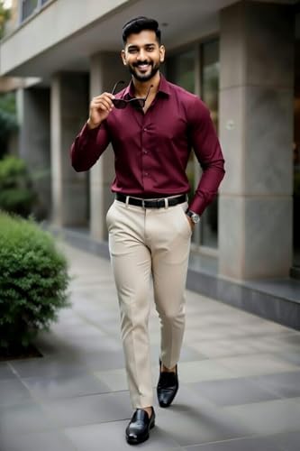 Image of Men's Formal Shirt and Trouser Combo Set | Slim Fit Stylish Office Wear | Premium Cotton Blend Shirt Pant Set for Men | Top & Bottom Clothing Set