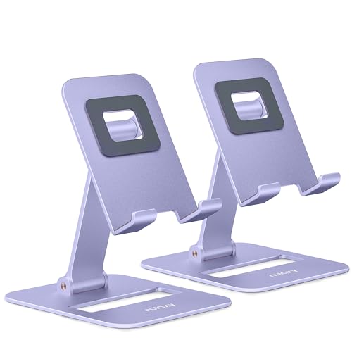 Nulaxy 2 Pack Aluminum Dual Folding Cell Phone Stand for Desk Purple&Purple