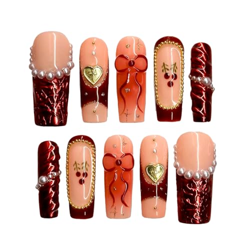RUBY HOLIDAY - Handmade Press on nails, Long Short Press Nails Tips Full Cover 10Pcs RUBY HOLIDAY Press on Nails Fake Nails 3D Easy Wear
