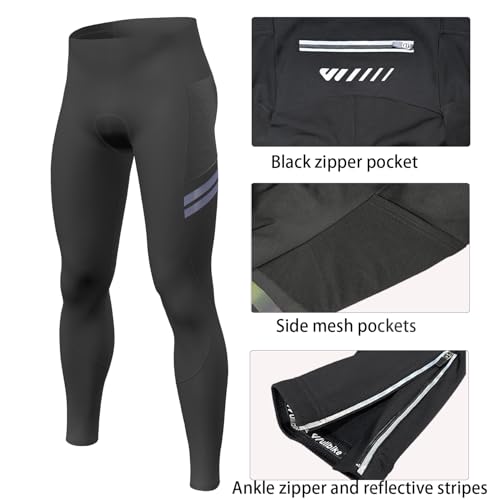 Calças de ciclismo masculinas acolchoadas térmicas à prova de vento para bicicleta com bolsos justos