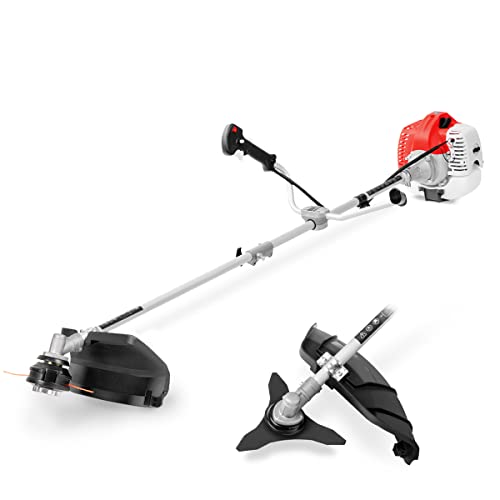 GREENCUT GGT650XE-2 - Débroussailleuse à Essence 65cc 4,9cv, Moteur 2 Temps, Démarrage Électrique, 2 Accessoires de Coupe, Guidon à Double Poignée, Régulateur de Puissance, Harnais de Sécurité
