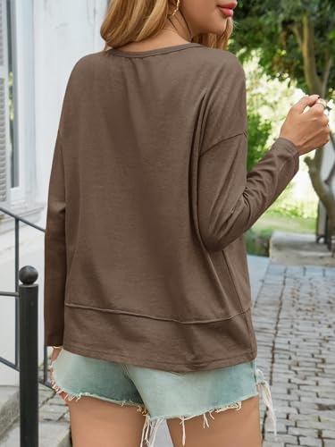 Image of Cicy Bell Womens Long Sleeve T Shirts V Neck Casual Flowy Tops Fall Fashion Loose Fit Basic Tees