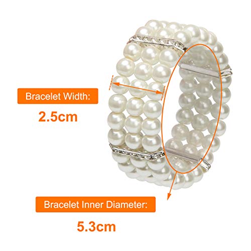 Coolrunner Ladies Faux Pearls Accent Off White Stretch Wrist Bracelet Jewelry (Pearl style3)2