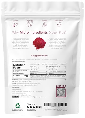 Organic Dragon Fruit Powder, 10oz | 100% Natural Fruit Powder | Freeze-Dried Pink Pitaya Source | No Sugar & Additives | Great Flavor for Drinks, Smoothie, & Beverages | Non-GMO & Vegan Friendly