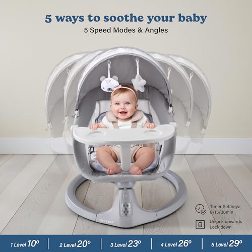 Image of SOFTIES Automatic Cradle for Baby Rocker Light Grey | 0 to 12 Months | Swing for New Born Baby | Automatic Swing Cradle for Infants (Light Grey)