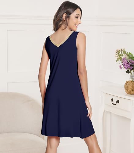 Image of NACHILA Nightgowns for Women-Viscose Made from Bamboo V Neck Nightshirts | Sleeveless Sleep Dress,Satin Sleepshirts,Anti-pilling nightshirt,Moisture-wicking Sleepwear for night sweats,Cooling,OEKOTAX