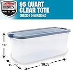 Rubbermaid Roughneck Clear 95 Qt/23.75 Gal Storage Containers, Pack of 4 with Latching Grey Lids, Visible Base, Sturdy and Stackable, Great for Storage and Organization - Image 2