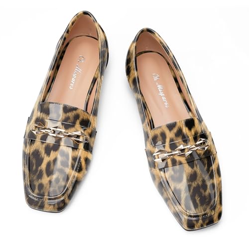 Image of Oh Mispares Womens Loafers Square Toe Low Heel Penny Loafers Fashion Comfortable Slip on Flats Casual Dressy Shoes for Women Work Office Patent Leather