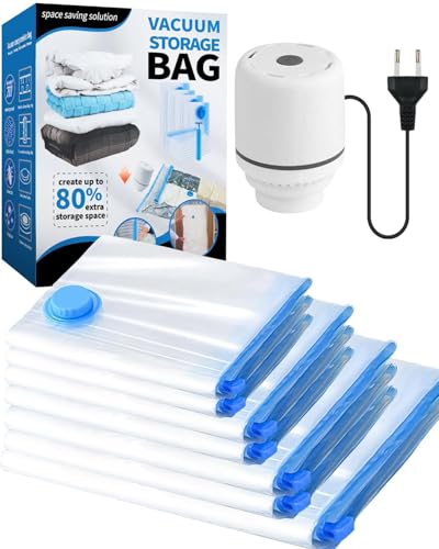 Image of KRUDA Space Saving vacuum bags for clothes with pump Vacuum Compression Storage Bags with Electric Pump | | Reusable Airtight Zip Bags for Blankets, Clothes, Travel Up to 80% Space Saving