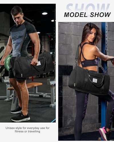 Gym Bag Womens Mens with Shoes Compartment and Wet Pocket Travel Duffel Bag for Women for Plane Sport Gym Tote Bags with Toiletry Bag Waterproof Weekend Overnight Carry on Bag Hospital Holdalls - Thumbnail 4