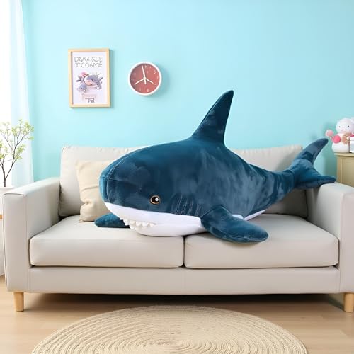 Image of Ryttir 47.2 Inch XXL Giant Shark Stuffed Animals,Chubbier Shark Pillow Soft Shark Plush Shark Body Pillow Stuffed Shark Decor, Perfect Chrismas Stress Relief Gift for Kids Women