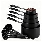 Bopei Measuring Cups and Spoons Set, Titanium-Plated Matte Black Stainless Steel 10 Piece for Cooking and Baking (5 Cups + 5 Spoons All Black)