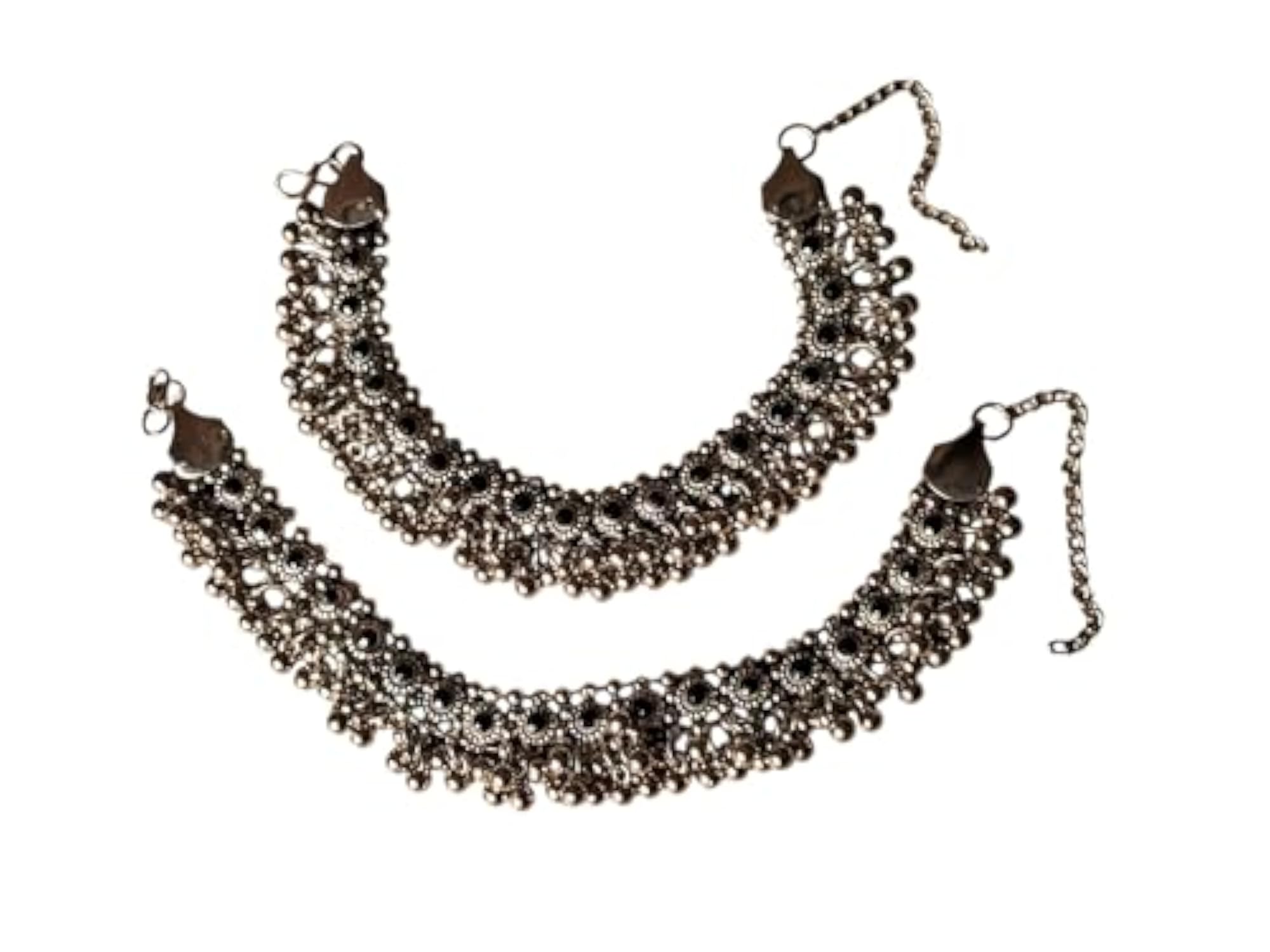Graceful Metal Anklets with Beautiful Black Stone Beads, Elegant