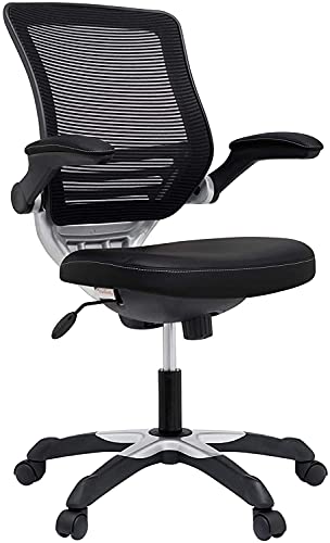 Modway Edge Mesh Back And White Vinyl Seat Office Chair With Flip-Up Arms - Computer Desks In Black #TOP3