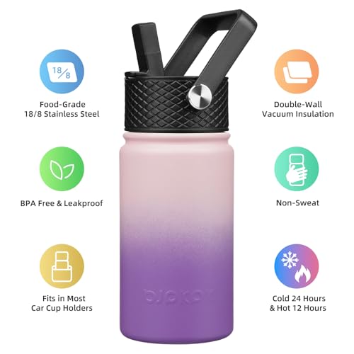 Image of BJPKPK Insulated Water Bottle, 15oz Stainless Steel with Straw Lid