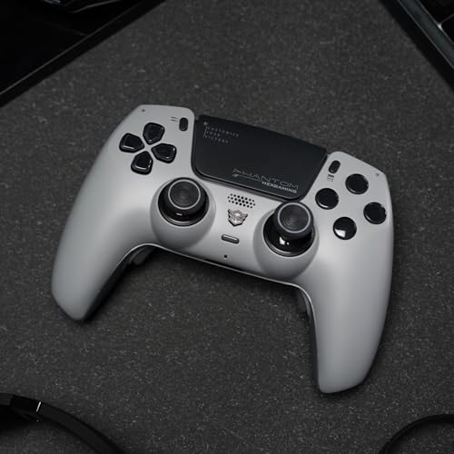 Image of HEXGAMING PHANTOM Pro Controller with 4 Remappable Buttons, 6 Remapping Profiles, 8 Interchangeable Analog Stick, and Adjustable Triggers Compatible with ps5, PC, Mobile - Hall Effect 1994 Gray