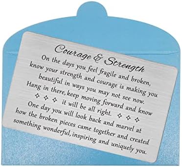 FALOGI Courage and Strength Engraved Wallet Card, Encouragement Gift for Boys Girls Teens, Inspirational Birthday Gift Card for Men Women