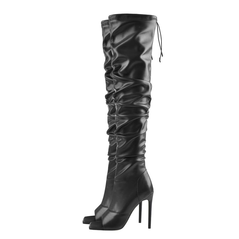 LISHAN Women's Stiletto Heel Zipper Knee/Thigh High Boots Peep/Close Toe Pull on Long Boots4