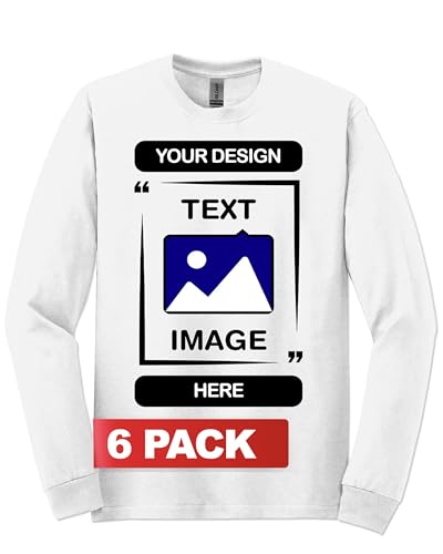 Image of Gildan Custom Long Sleeve T-Shirts - Personalized Heavy Cotton Crewneck Tee Unisex Men Women - Customize Image, Text & Photo