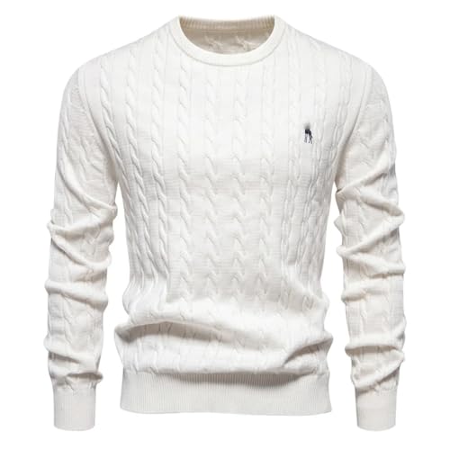 Mens Cotton Sweaters Round Neck Classic Twist Patterned Pullover Knitted Sweater