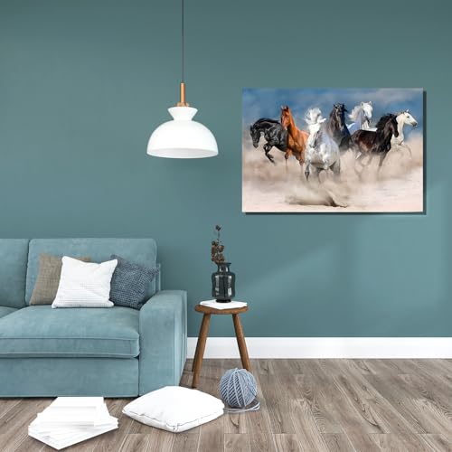 Image of Rangoli Seven Running Horses Wall Painting | Vastu-Inspired Canvas Art for Positive Energy | Framed 3D Artwork for Living Room, Office & Home Decor | Elegant Wall Decor Painting (12 x 18 Inch) (white)