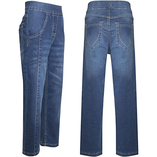 Girls Relaxed Straight Fit Boot Cut Mid Blue Baggy Jeans Elastic Waist Stretch Pants Flared Jeans Straight Trouser3
