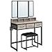 VASAGLE Ensemble de Coiffeuse, Table de Toilette avec Tabouret Tembourré, avec Miroir Triple, 3 Tiroirs, Porte-Sèche-Cheveux, Pot, Style Industriel, Grège et Noir RVT004B02