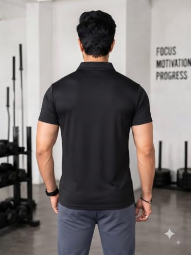 Image of MAYKR Men's Black Textured Polo Collar T-Shirt