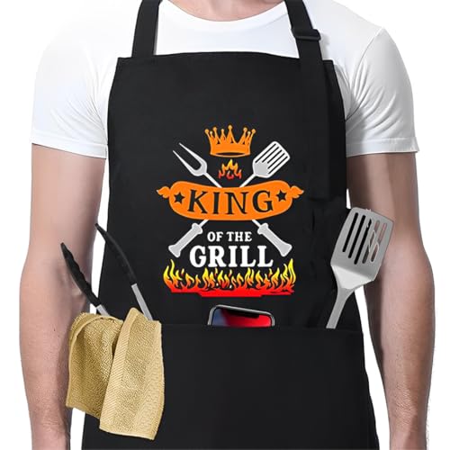 GXGM 1 Pezzi Grembiule Cucina Uomo Donna, Regolabile Grembiule Barbecue Uomo, Grembiule Masterchef Divertenti Personalizzato, Ideale Regalo per Papà Cuoco Chef Marito, con Tasche, Impermeabile