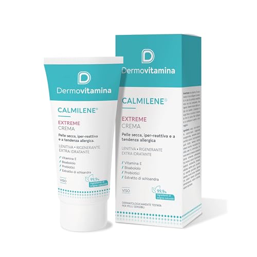 Dermovitamina Calmilene Extreme Crema Viso - Crema Idratante Viso - Per Pelle Secca, Sensibile e a Tendenza Allergica - Contro Arrossamenti - Con Vitamina E, Bisabololo e Probiotici - 50 ml