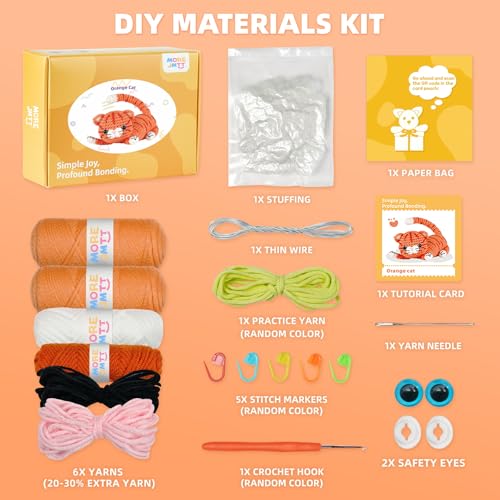 Image of MOREJMTT Crochet kit for Beginners Adults, Learn to Crochet, Include Easy Knitting Soft Yarn, Step-by-Step Video Tutorial, Hook, Holiday Birthday Gift (Orange cat)