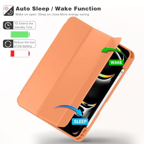 Image of ZryXal New iPad Pro 13 Inch Case (M5) 2025 / (M4) 2024 with Pencil Holder, Smart iPad Case [Support Pencil Pro and Pencil (USB-C)], Support Touch ID and Auto Wake /Sleep (Orange)