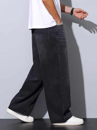 Mens Wide Leg Baggy Jeans Y2k Casual Fashion Loose Denim Pants Work Office Streetwear4