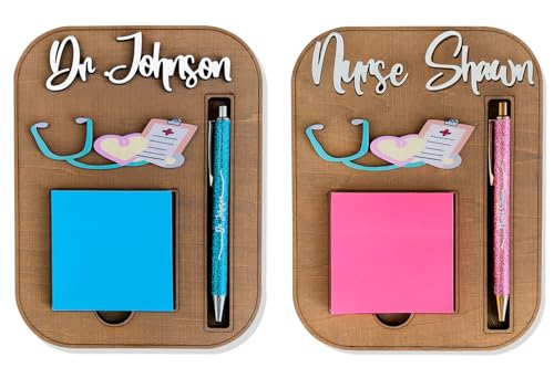 Custom Name Post it Holder with Pen Slot Post it Note Holder School Nurse Gift Sticky Note Holder Doctor Gift Nurse Graduation Gift for Her