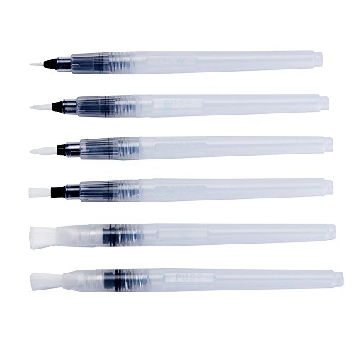 MEEDEN 6 Pcs Assorted Waterbrush Water Coloring Brush Pen for Watercolor Painting, Water