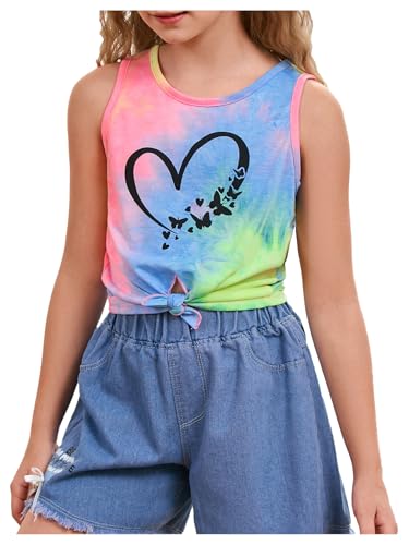 SOLY HUX Girl's Summer Tank Tops Tie Dye Graphic Print Sleeveless Tshirt Holiday Vacation Vest