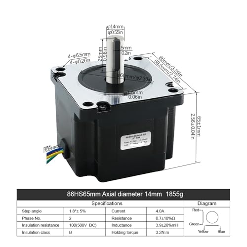Moteur pas à pas 86 bride 86HS65 robuste 4A haute précision 3,2 Nm - 4