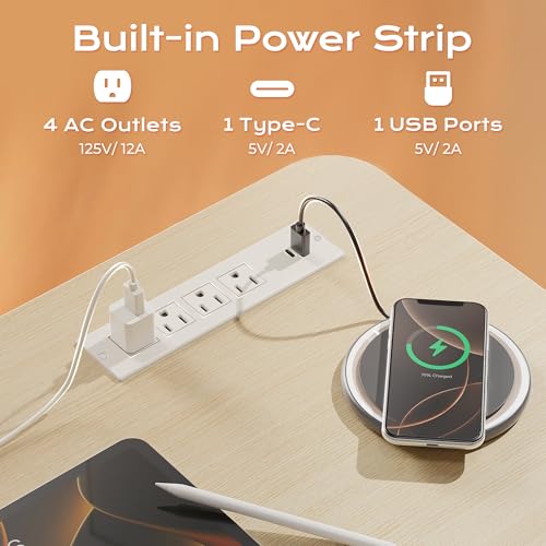 Image of Huuger Electric Standing Desk with Power Outlets and USB-C Port, 47 X 24 Inch Height Adjustable Desk, Sit Stand Desk for Home Office, Computer & Gaming Desk with 4 Presets, Stable Steel Frame, Marple