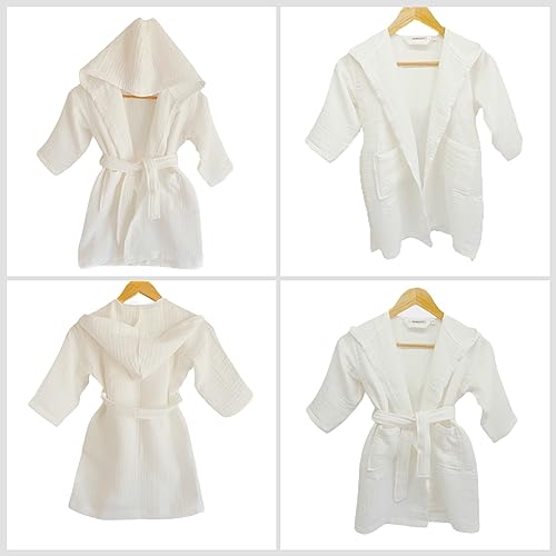 Image of D&D Collection Kids Muslin Bathrobe Poncho, Organic Turkish Cotton Hooded Bath Towel, Premium Soft Muslin, for Girls Boys