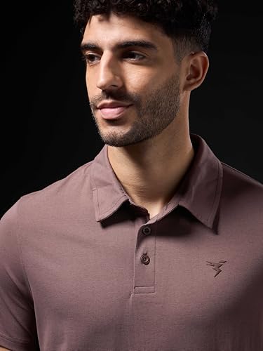Image of TECHNOSPORT Men's Solid Slim Fit Polo Collar T-Shirt COTFLEX Half Sleeve Button Polyester for Gym Running Workout UPF50+ Anti Odour